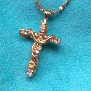 Gold Cross with Diamond Detail Chain Included